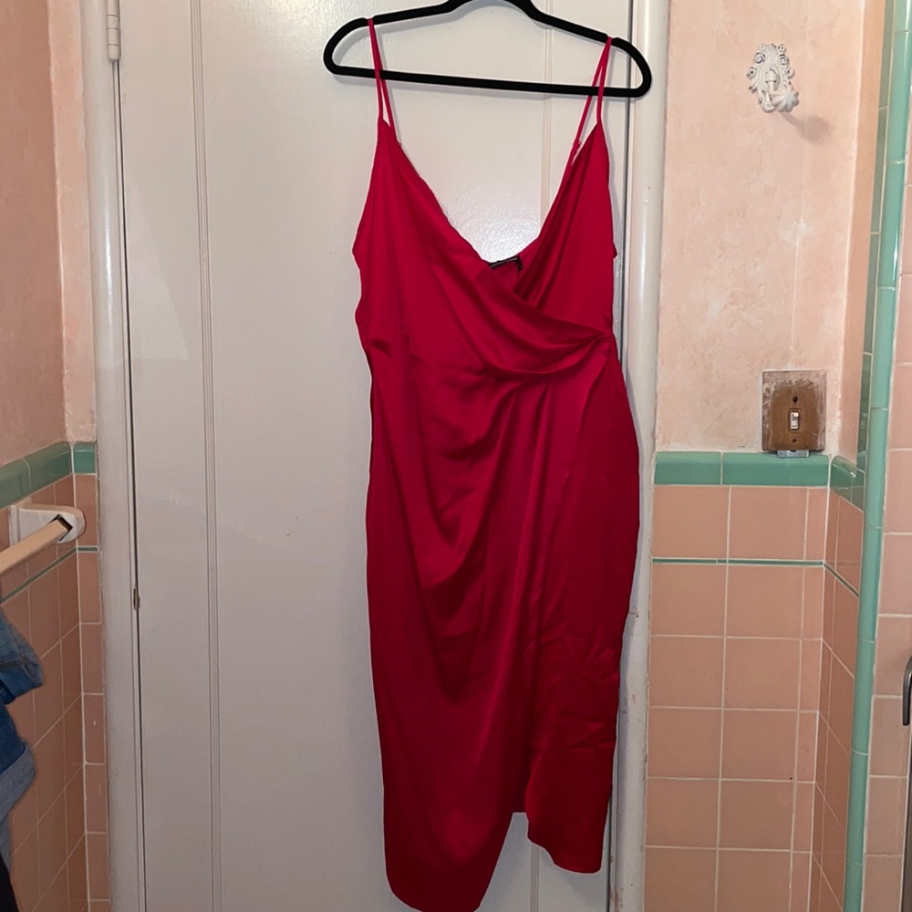 PrettyLittleThing Color Block Satin Wrap Midi Dress